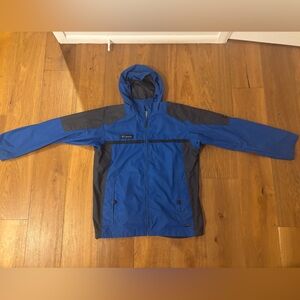 Columbia Men's Blue Hooded Rain Jacket with Contrast Panels